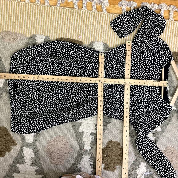 J Crew Tulip Hem Black White Heart Print Faux Wrap Dress 4 S Valentine's Day - Picture 9 of 10